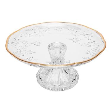 Imagem de Prato de Cristal Transparente C/Pé para Bolo/Doces e Fio de Ouro New Butterfly 27x12cm Lyor