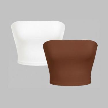 Imagem de Kit 2 Top Tube Cropped Faixa sem alça Básico Feminino Suplex Premium -