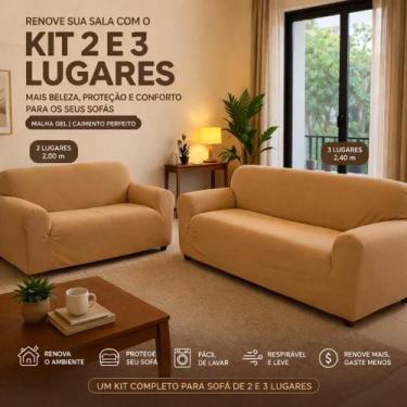 Imagem de Kit Capa Para Sofa 2 e 3 Lugares Malha Gel - ARTE CAZZA, Bege