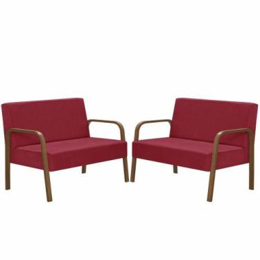 Imagem de Kit 2 Namoradeiras Jade Braço Madeira Suede Vermelho - D SALLA