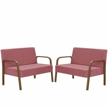 Imagem de Kit Poltrona 2 Namoradeiras Jade Braço Madeira Rosa - D SALLA