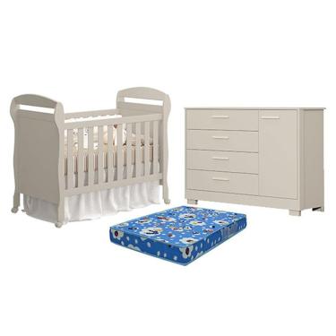 Imagem de Berço Americano Danny Com Colchão Ortobom E Cômoda Com Porta Zaki Areia Acetinado - Reller