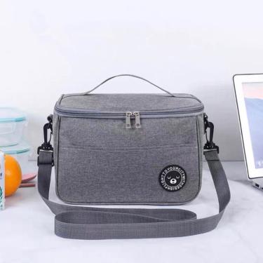 Imagem de Bolsa Térmica Porta Marmita Grande OEM Fitness em Poliéster e Manta Laminada 18x26x17 Cinza Unissex