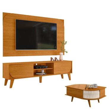 Imagem de Rack Bancada E Painel Para Tv Duna Cinamomo Com Mesa De Centro Indianápolis Cinamomo Of...