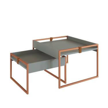 Imagem de Conjunto Mesa de Centro Columbia Verti Retangular em MDP com Base em Aço 63CM