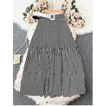 Imagem de Saia Listrada Azul e Branco 3 Marias Midi Casual Evangelica - Show sto