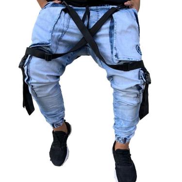 Imagem de Calça Jogger Masculina JEANS AZUL Trend Suspenders Tracks-Masculino
