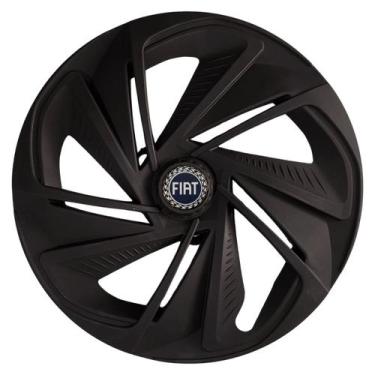 Imagem de Calota esportiva aro 13 nitro fosc black + emblema resinado fiat azul 