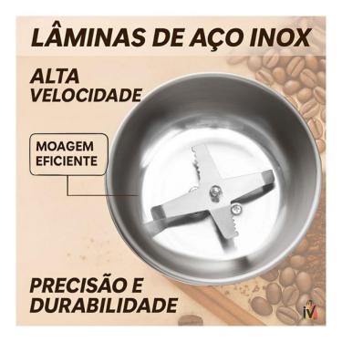 Imagem de Moedor Café Grãos Triturador Sementes Elétrico Inox Portátil Inox