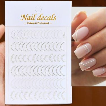 Imagem de Adesivo de Unhas C0102 para Decoração 3D Gradiente Linha Francesa Azul Rosa Roxo Verde OEM