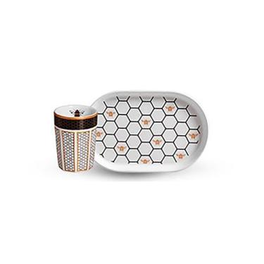 Imagem de Copo de Chá com Pires Oval de Cerâmica Abelha Dourada 150ml Scalla