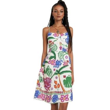 Imagem de Vestido feminino midi estampado verão floral plantas paraiso tropical 