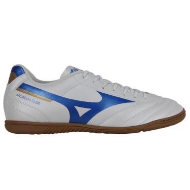 Imagem de Chuteira Futsal Mizuno Morelia CLUB MD Unissex, 43, Branco, Azul