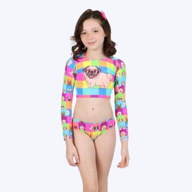 Imagem de Biquíni com 3 Peças Colorido Dog Infantil Feminino Siri Moda Praia 402