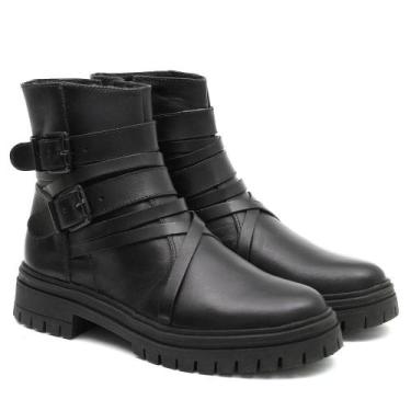 Imagem de Bota Coturno Feminina Couro Cano Médio Fivelas Lisa Urbano - Venetto, 