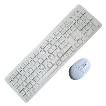 Imagem de Kit Teclado Membrana e Mouse Ergonômico Sem Fio Branco - Dexin