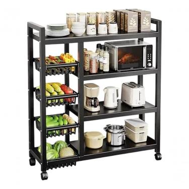 Imagem de Suporte para Micro-ondas com Fruteira de Chão Aço 80cm Preto Fosco Top Rio Comercial
