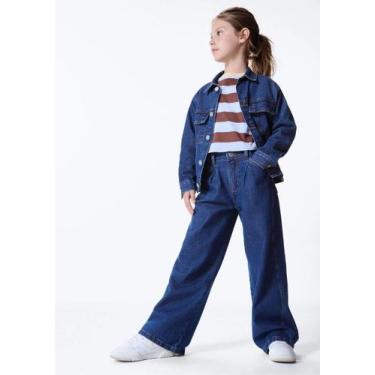 Imagem de Calça Wide Leg Infantil Menina Jeans Escuro - Hering Kids, 10, Azul es