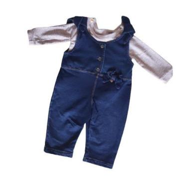 Imagem de jardineira infantil macacão jeans 2 peças - roupa bebê - jardineira e 