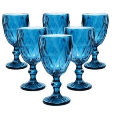 Imagem de Jogo de Taças Vidro 6 Peças 300ml Hajato Bico De Abacaxi Azul