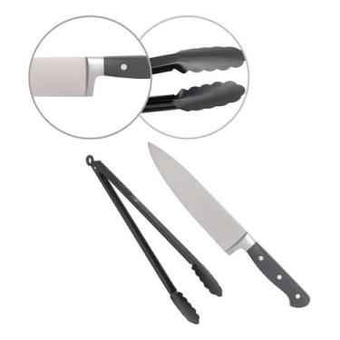 Imagem de Kit Churrasco C/2 Pegador De Grelha + Faca Inox 8 - AXT WOOD