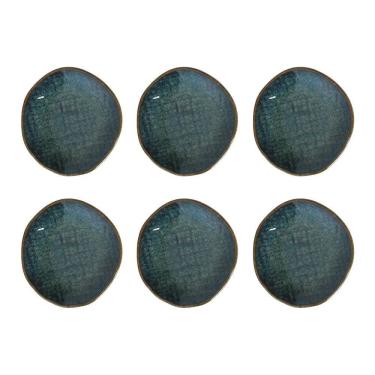 Imagem de Conjunto de Ramequins Juta Oceano 6 Peças 57ML Stoneware Esmalte Reagente Sobremesas Azul Porto Brasil