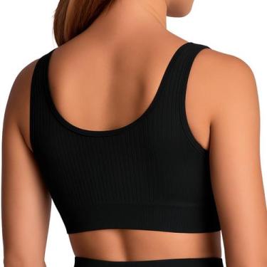 Imagem de Top Feminino Fitness Canelado Sem Costura Selene, M, Preto
