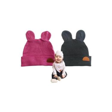 Imagem de Kit 2 Touca Para Bebê Infantil - 100% Algodão Cor Preto e Rosa - Vanet