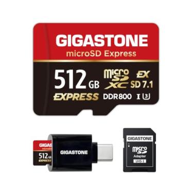 Imagem de GIGASTONE Cartão de memória 512GB microSD Express, MicroSDXC Express SD 7.1, velocidade até R/W 880/650MB/s compatível com Nintendo Switch 2, câmera profissional, A1 V30 U3, com adaptador e leitor de