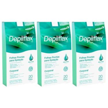 Imagem de Kit 3 Folhas Prontas Depilação Corporal Aloe Vera Depilflax Cera Fria 