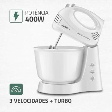 Imagem de Batedeira Prática Mondial 400W B-44 W com Tigela de 3,6L, 110V