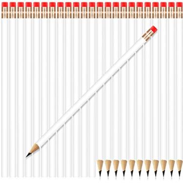 Imagem de Outus 24 lápis redondos fofos HB grafite madeira pacote com borracha para desenho escolar, esboçar, casamento, material de escritório (branco)