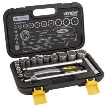 Imagem de Soquete Jogo 10 À 32 Mm Encaixe 1/2 Pol Estriado C/ 18 Peças Vonder