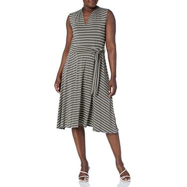 Imagem de Calvin Klein Vestido feminino midi com decote em V com cinto de faixa própria, Alcaparra/trigo, 46