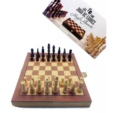 Newooh Tabuleiro de xadrez de madeira dobrável para viagem em família,  presente de viagem para crianças e adultos