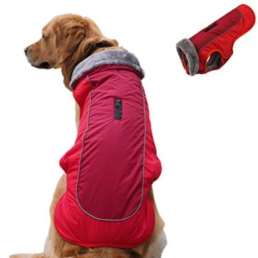 Imagem de Foern Casaco para cachorro, jaqueta à prova d'água com gancho e laço de tira reflexiva zíper para coleira quente no inverno, roupas para cães pequenos, médios e grandes, vermelho, 3GG: 83,1