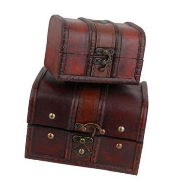 Imagem de Fenteer 2 peças retrô de madeira natural caixa de tesouro decoração de quarto presente de casamento, madeira, não disponível