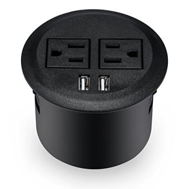 Imagem de Kungfuking Tomada de energia com ilhoses para mesa de trabalho com 2 tomadas com 2 portas USB com cabo de extensão de 3,5 m