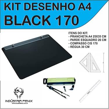 Imagem de Kit Desenho Técnico a4 Preta Engenharia Arquitetura Par Esquadro 26 cm Compasso Cis 170 Regua 30