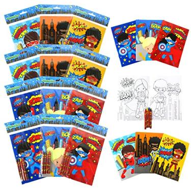Imagem de Tiny Mills Livros de colorir de super-heróis para crianças – 12 livros e 48 gizes de cera lembrancinhas de festa, prêmios, enchimento de sacolas de lembrancinhas, artigos de festa