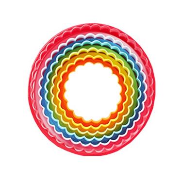 Imagem de Mydio Conjunto de 6 cortadores de biscoito redondos multitamanho, cortador de frutas de biscoito de dois lados (cortadores de biscoito e cortadores de bolo de flocos), cor aleatória