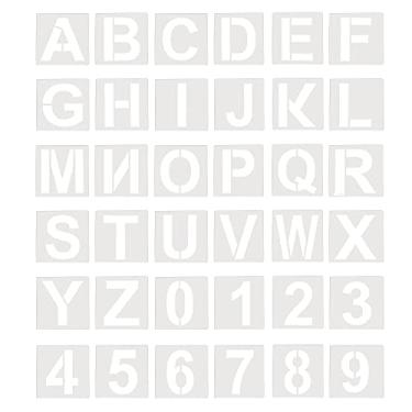 Imagem de Honbay 36 peças, letras, alfabeto, letras, estêncil, números, estêncil, arte, artesanato, estêncil, tecido de parede, lousa de rocha (3 polegadas)