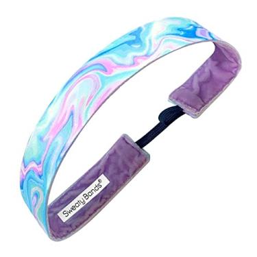 Imagem de Sweaty Bands Faixa de cabelo feminina para meninas – Faixa de cabelo esportiva com forro de veludo antiderrapante – Pastéis holográficos 2,5 cm