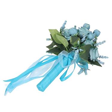 Imagem de Flores de Casamento, buquê de Noiva de Casamento Moderna Simulação Rosa Artificial Ecologicamente Correta Multiuso para Casamento (Lago Azul)