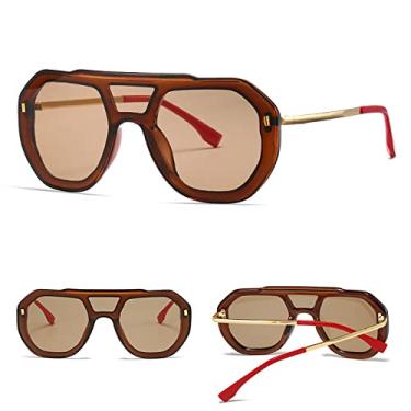 Imagem de Óculos de sol redondos superdimensionados fashion femininos com armação grande verde de uma peça óculos de sol masculinos óculos de condução ao ar livre, chá c3 champanhe, tamanho único