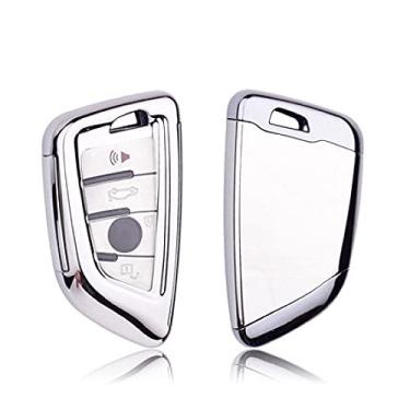Imagem de YJADHU Capa de chave de carro TPU capa de chave protetor chaveiro anel, apto para bmw x5 f15 x6 f16 g30 7 g11 x1 f48 f39, prata