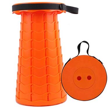Imagem de KELATI Banqueta dobrável, banco retrátil telescópico com bolsa de armazenamento, capacidade de 180 kg, para viagens ao ar livre, pesca, caminhadas e churrasco-laranja