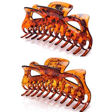 Imagem de Prettyou acessórios para cabelo de plástico de cristal com grampos de cabelo grandes de 14 cm para mulheres, pacote com dois (marrom)