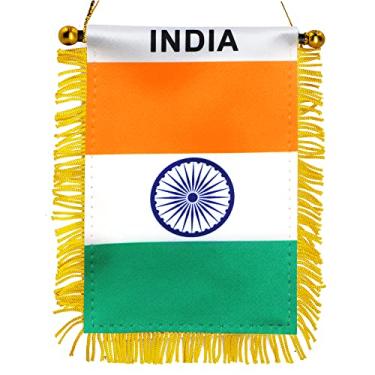 Imagem de Anley 4 X 6 polegadas Índia Fringy Janela Pendurada Bandeira - Mini Bandeira Banner & Carro Retrovisor Decoração - Franjas & Dupla Face - Bandeira Indiana Suspensa com Ventosa