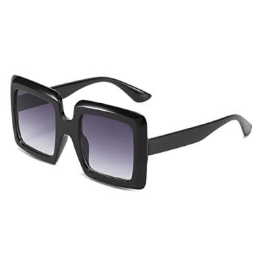 Imagem de Óculos de sol quadrados superdimensionados fashion para mulheres elegantes óculos de sol gradientes femininos uv400, preto duplo cinza, tamanho único